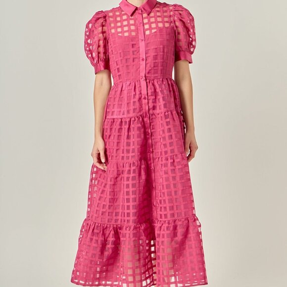 🍷 English Factory Gridded Organza Tiered Maxi Dress – Size L, NWOT 🍷 - Picture 3 of 14